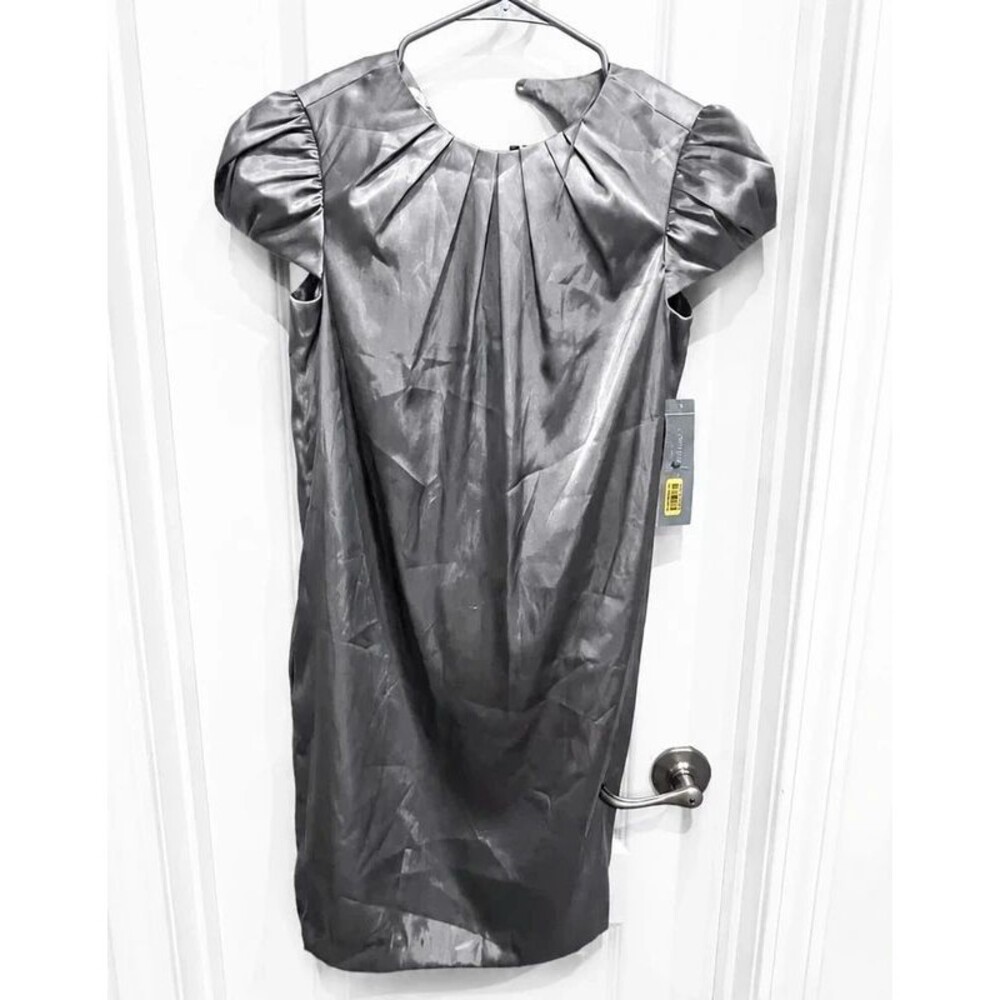 London Times Women’s Size 2 Oyster Gray Satin Puff Sleeve Sheath Dress NWT